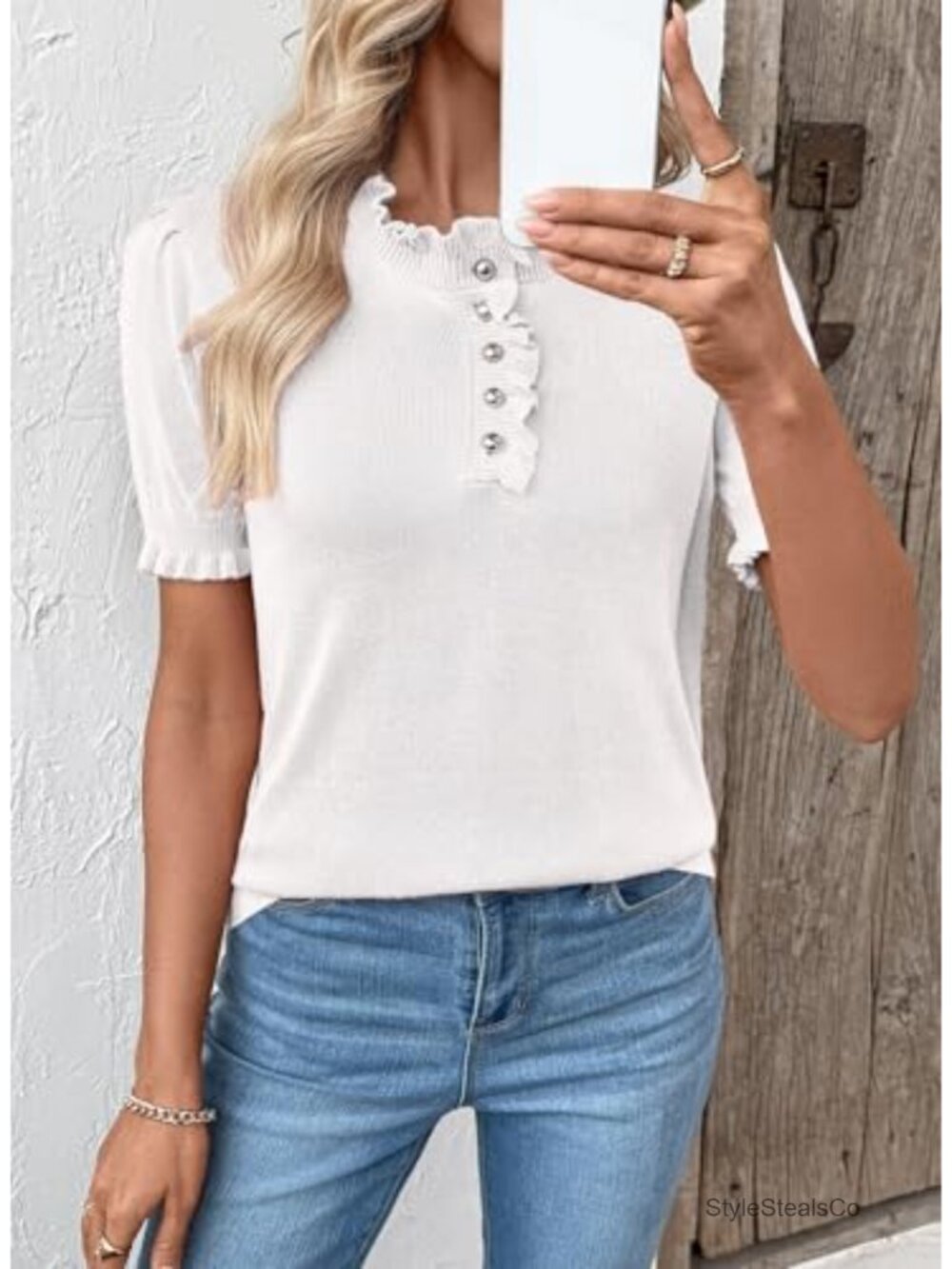 Short Sleeve Ruffle Sweater Pullover Top - Picture 2 of 6